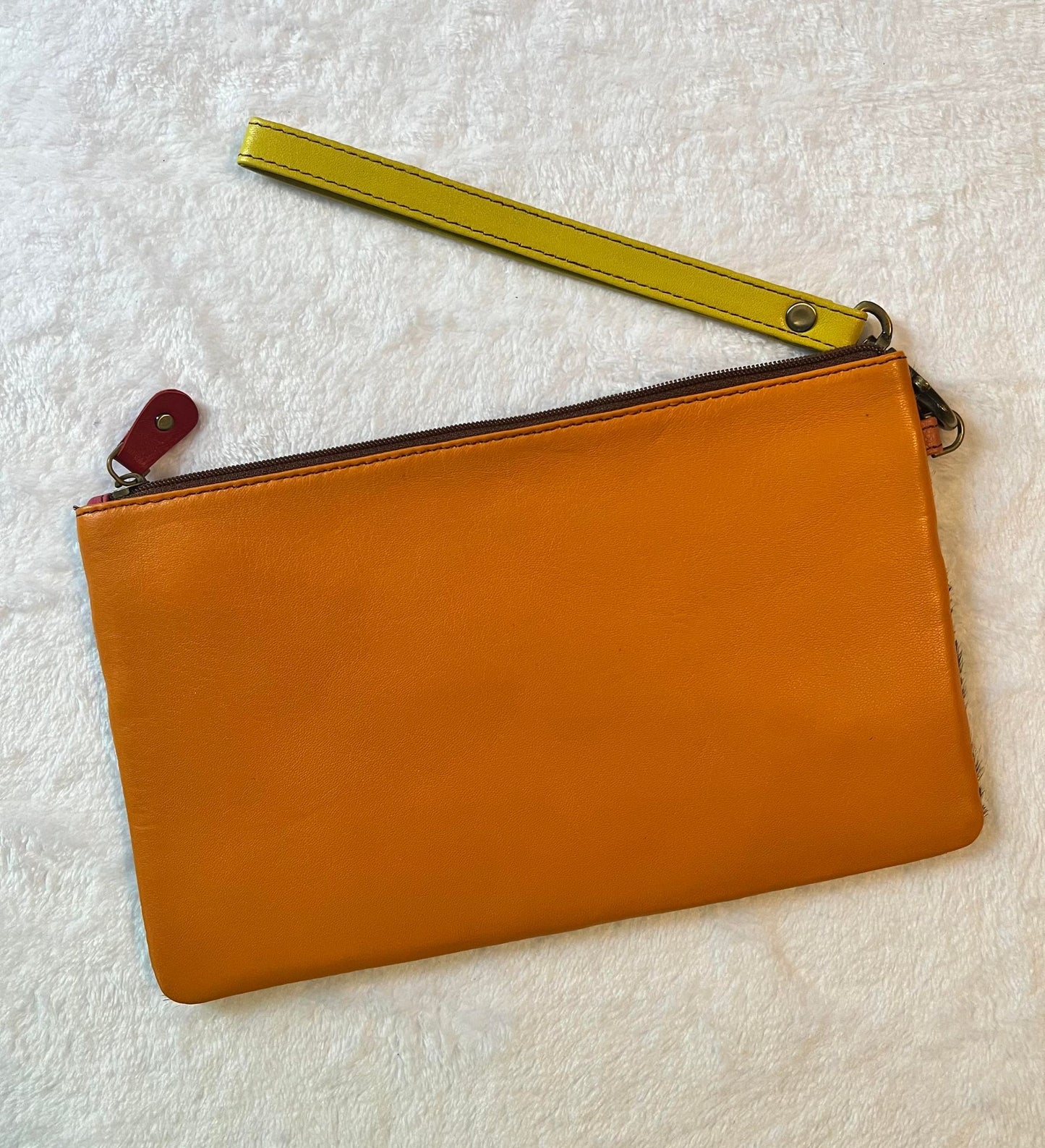 Vance Triple Zip Leather Hair on Hide Wristlet