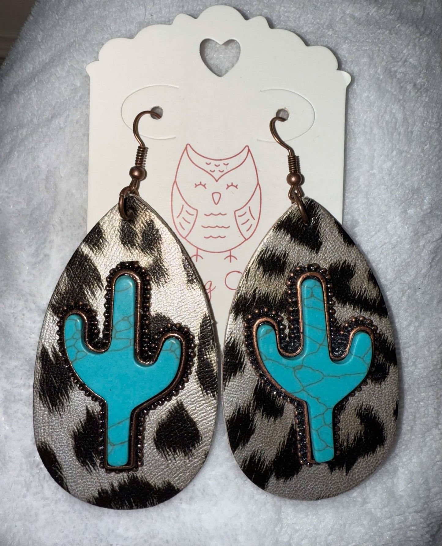 Gold Leopard w/ Turquoise Cactus Double Sided Earrings