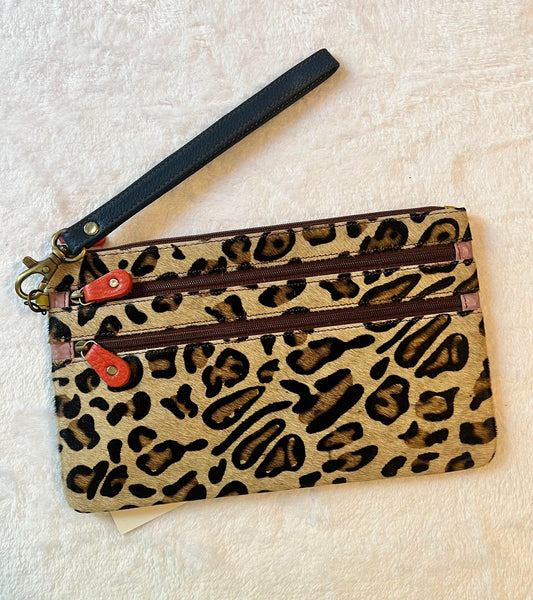 Vance Triple Zip Leather Hair on Hide Wristlet