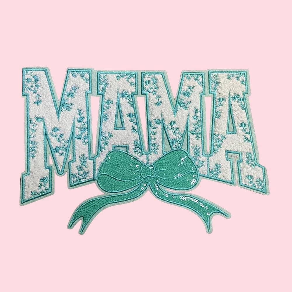 MAMA Floral and Coquette Bow Iron On Patch: Red