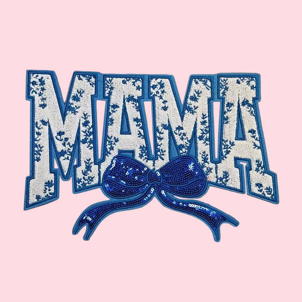 MAMA Floral and Coquette Bow Iron On Patch: Red
